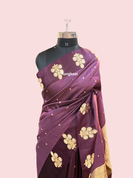 Dark Wine Pure Raw Mango Banarasi Saree