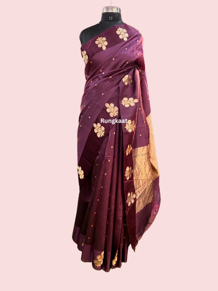 Dark Wine Pure Raw Mango Banarasi Saree