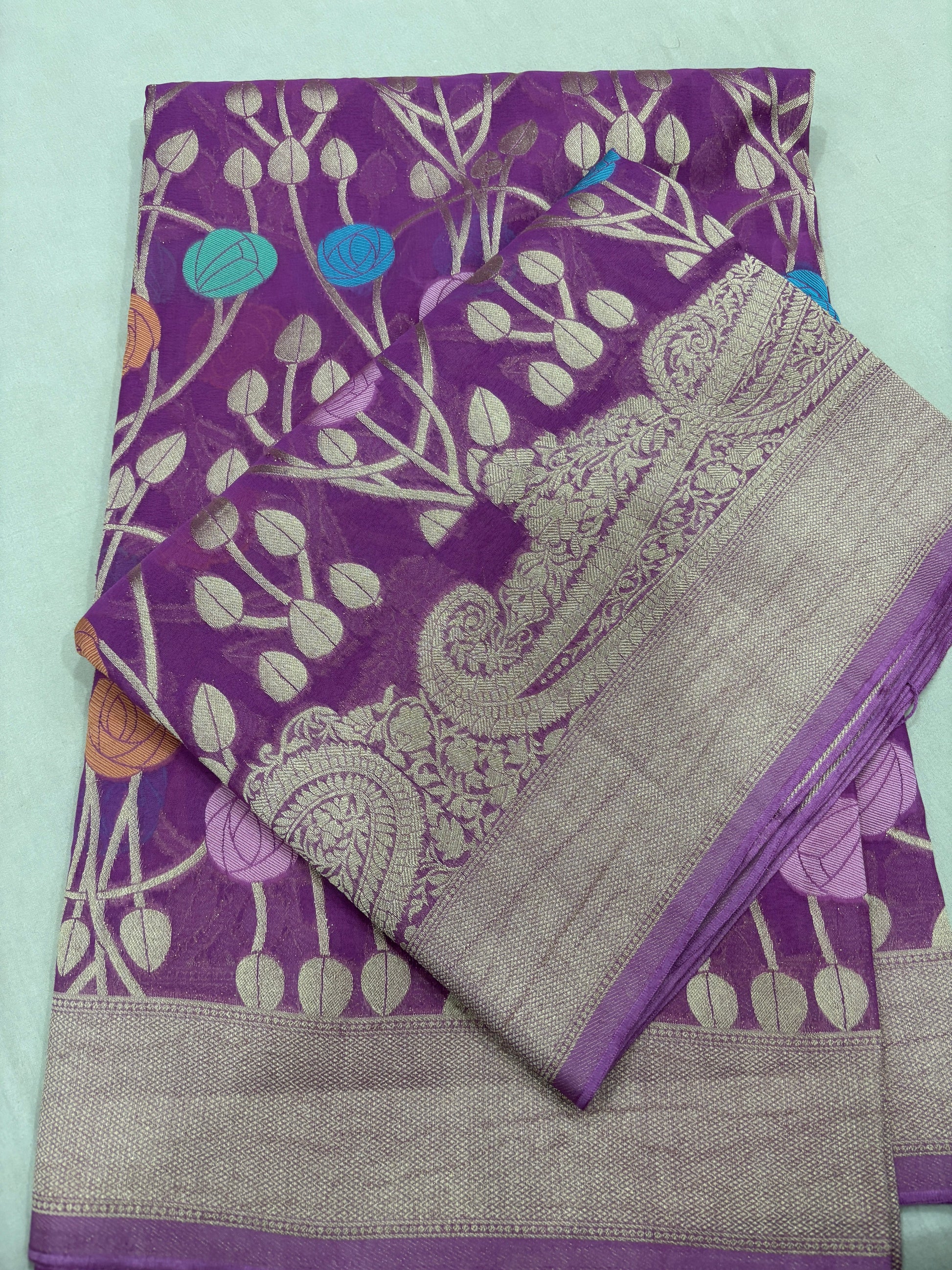 Levender Semi Khaddi Georgette Banaras Sari 