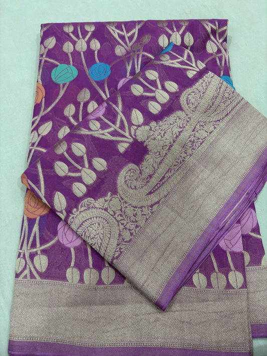 Levender Semi Khaddi Georgette Banaras Sari 