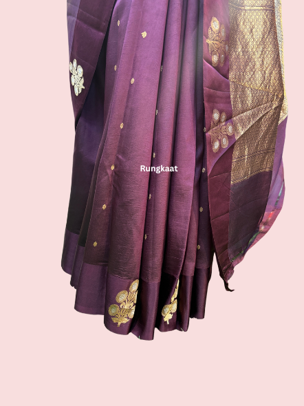 Dark Wine Pure Raw Mango Banarasi Saree