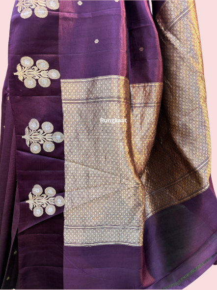 Dark Wine Pure Raw Mango Banarasi Saree