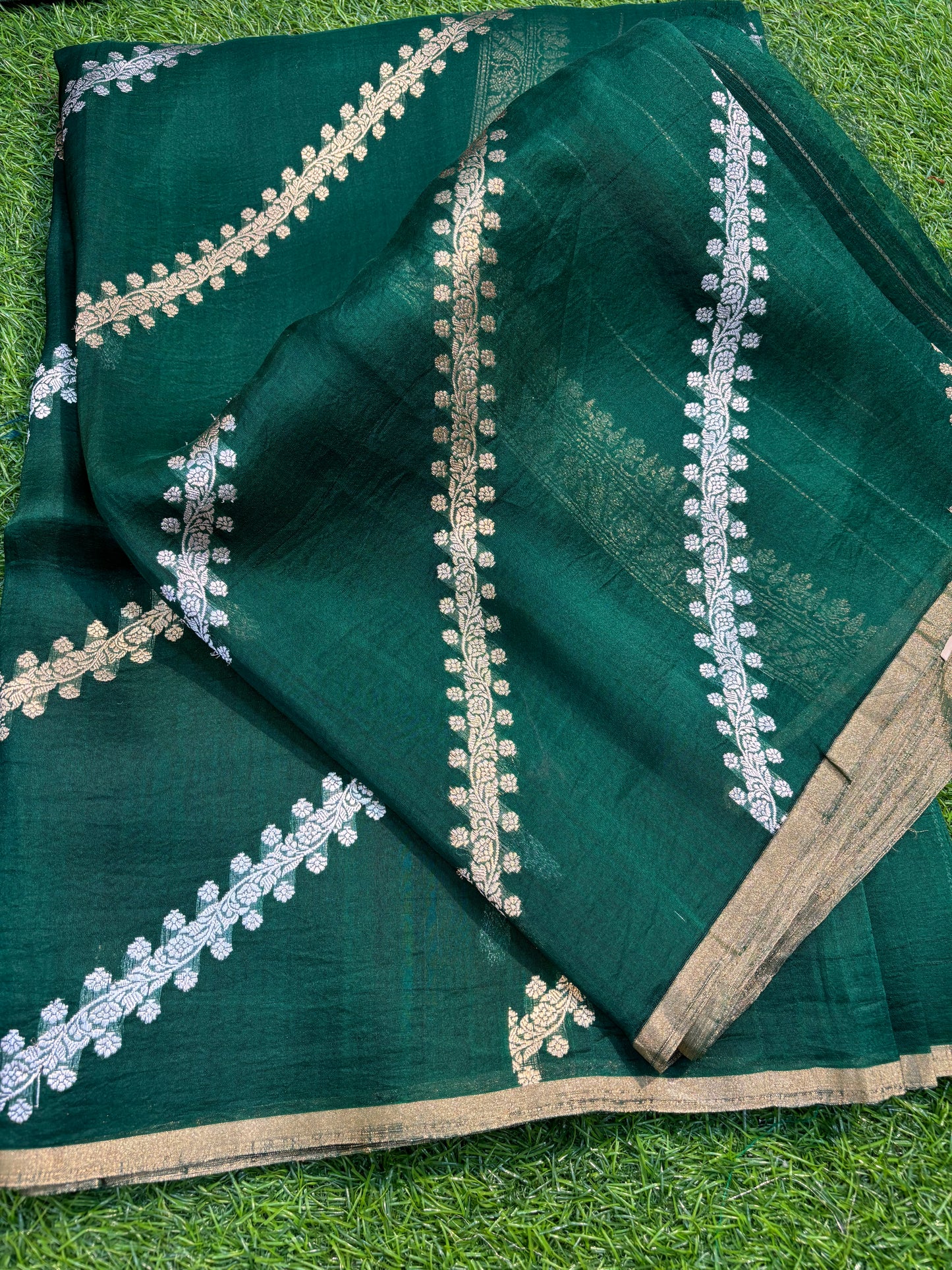 Rama Green Pure Kora Banarasi Handloom Sare