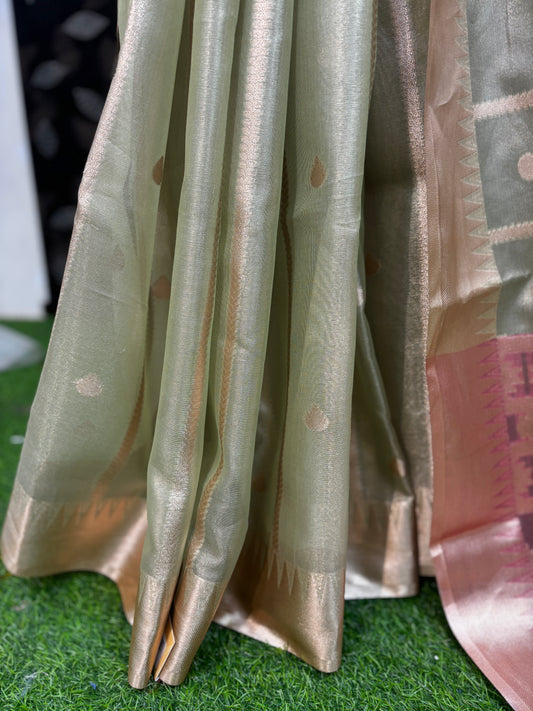 Pista Green Tissue Banarasi Saree