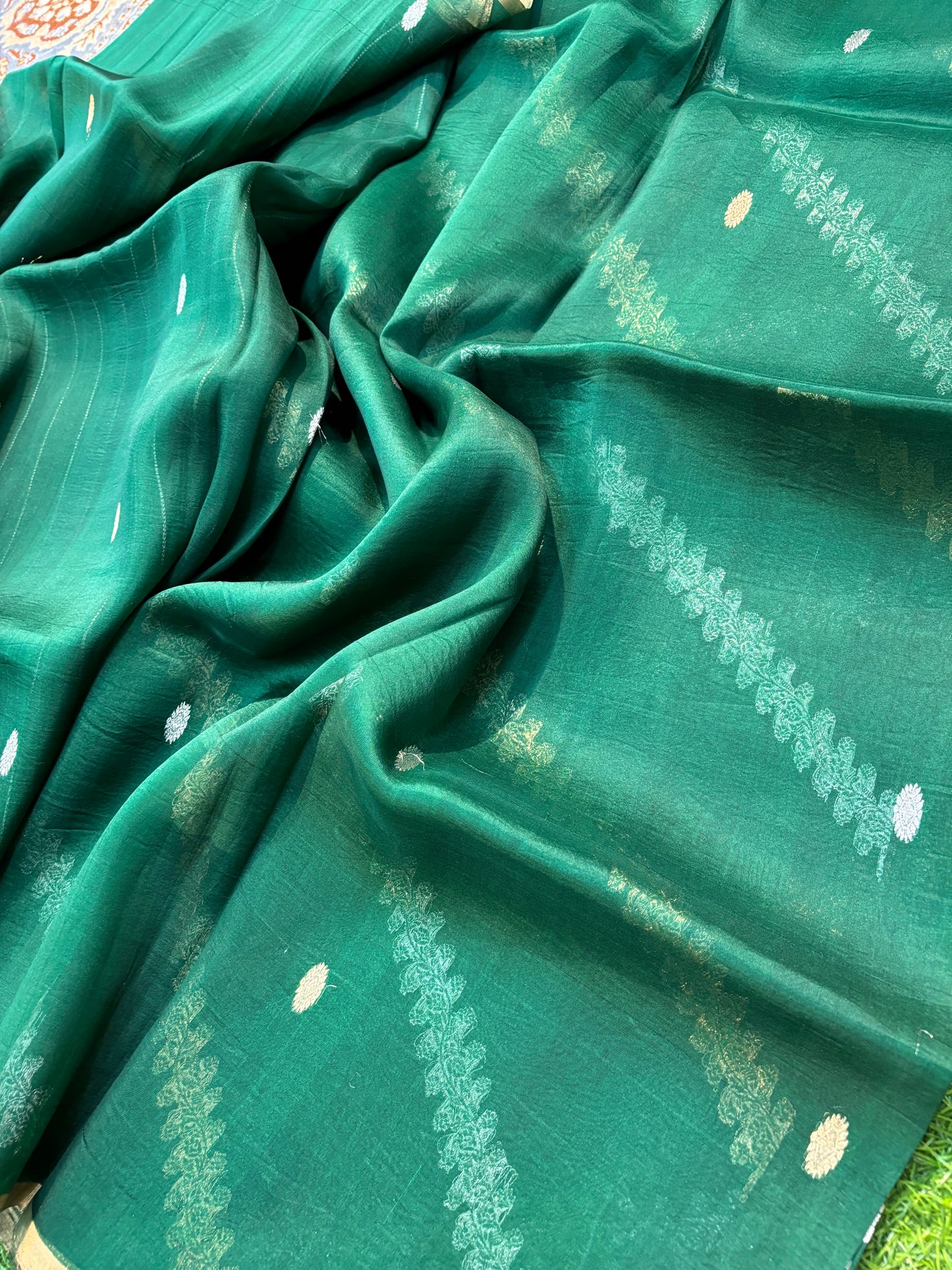 Rama Green Pure Kora Banarasi Handloom Sare