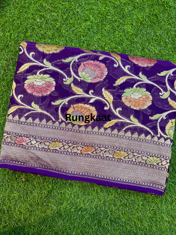 Purple Pure Khaddi Georgette Banarasi Handloom Saree