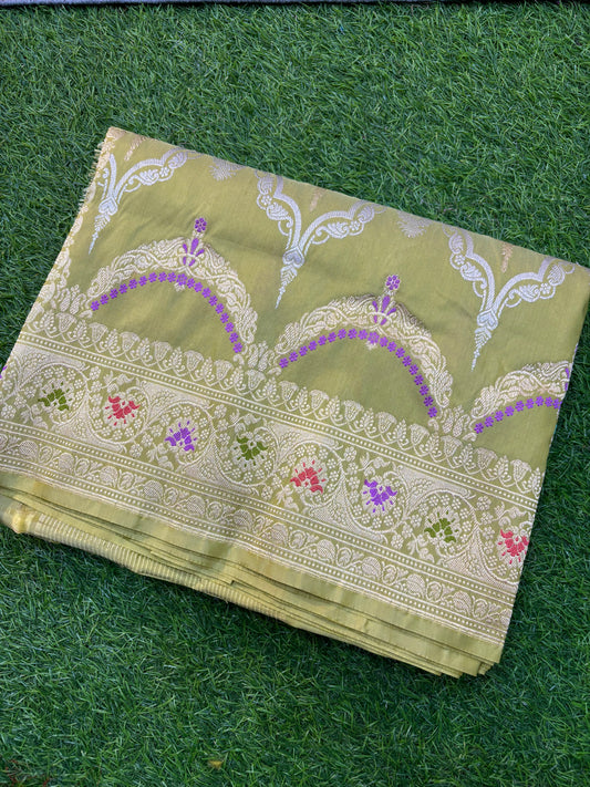 Light Green Puree Katan Rungkaat Banarasi Handloom Saree