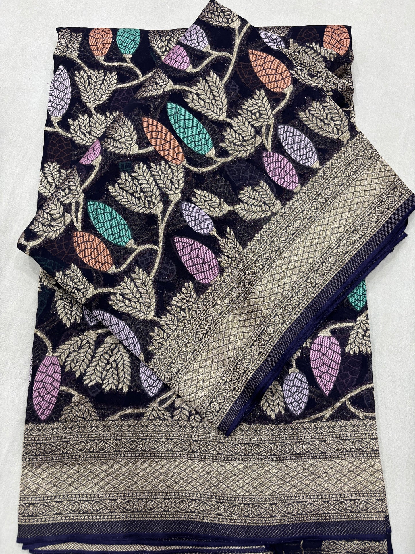 Royal Blue Semi Khaddi Georgette Banaras Sari 