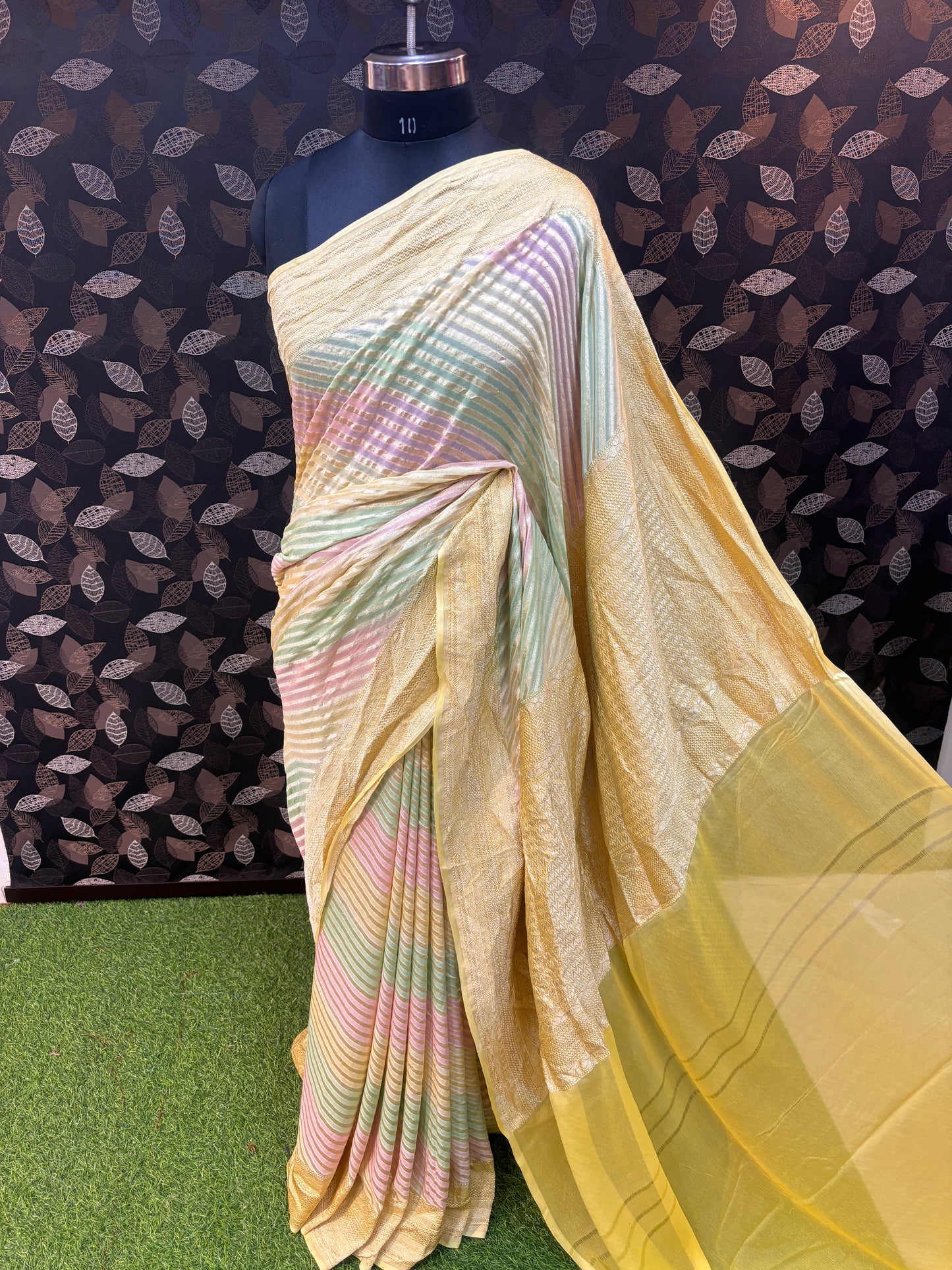 Light Yellow Pure Khaddi Georgette Rungkaat Banarasi Handloom Saree