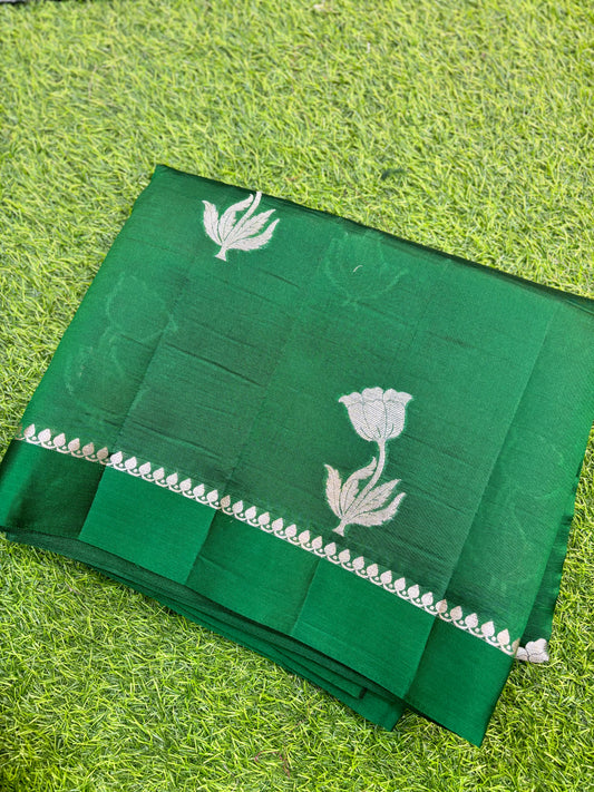 Rama Green Pure Raw Mango Banarasi Handloom Saree