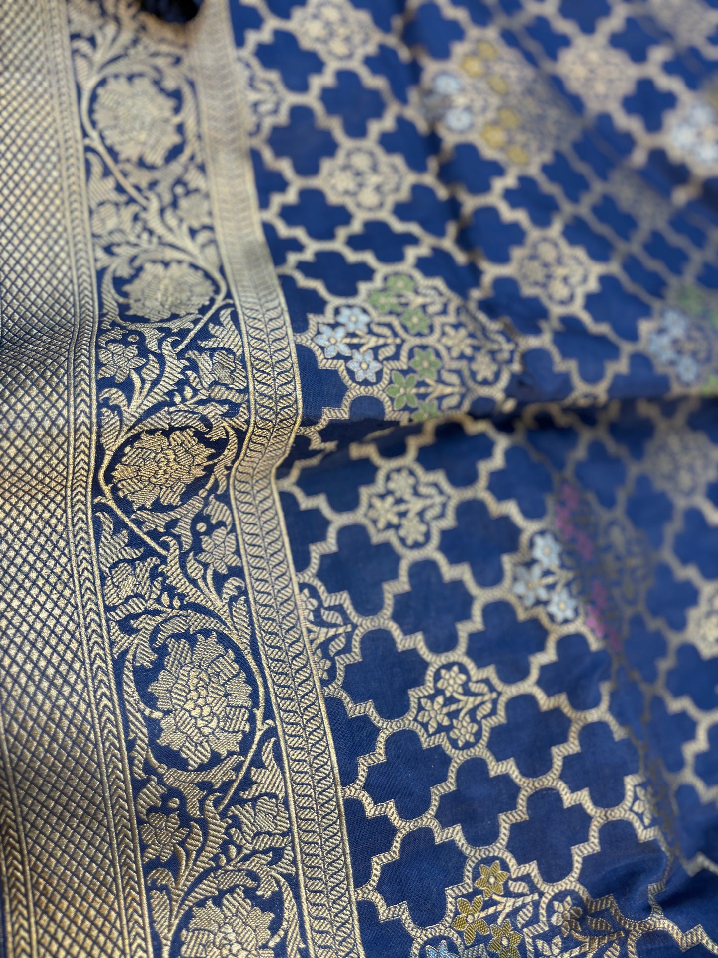 Blue Pure Katan Jangla Banarasi Handloom Saree