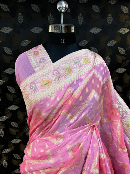 Pink Rungkaat Khaddi Georgette Banarasi Handloom Saree - Rungkaat