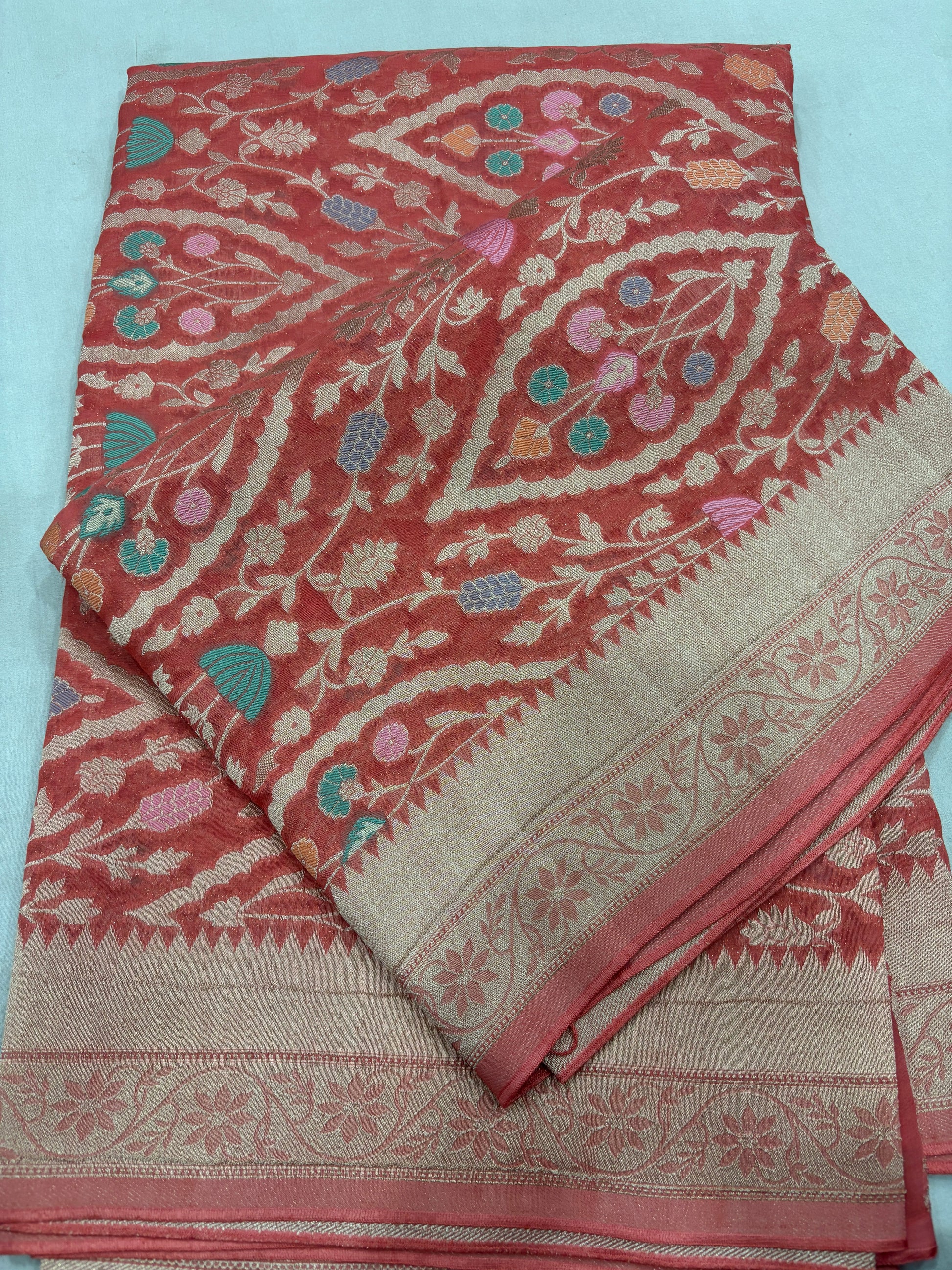 Pink Semi Khaddi Georgette Banaras Sari 