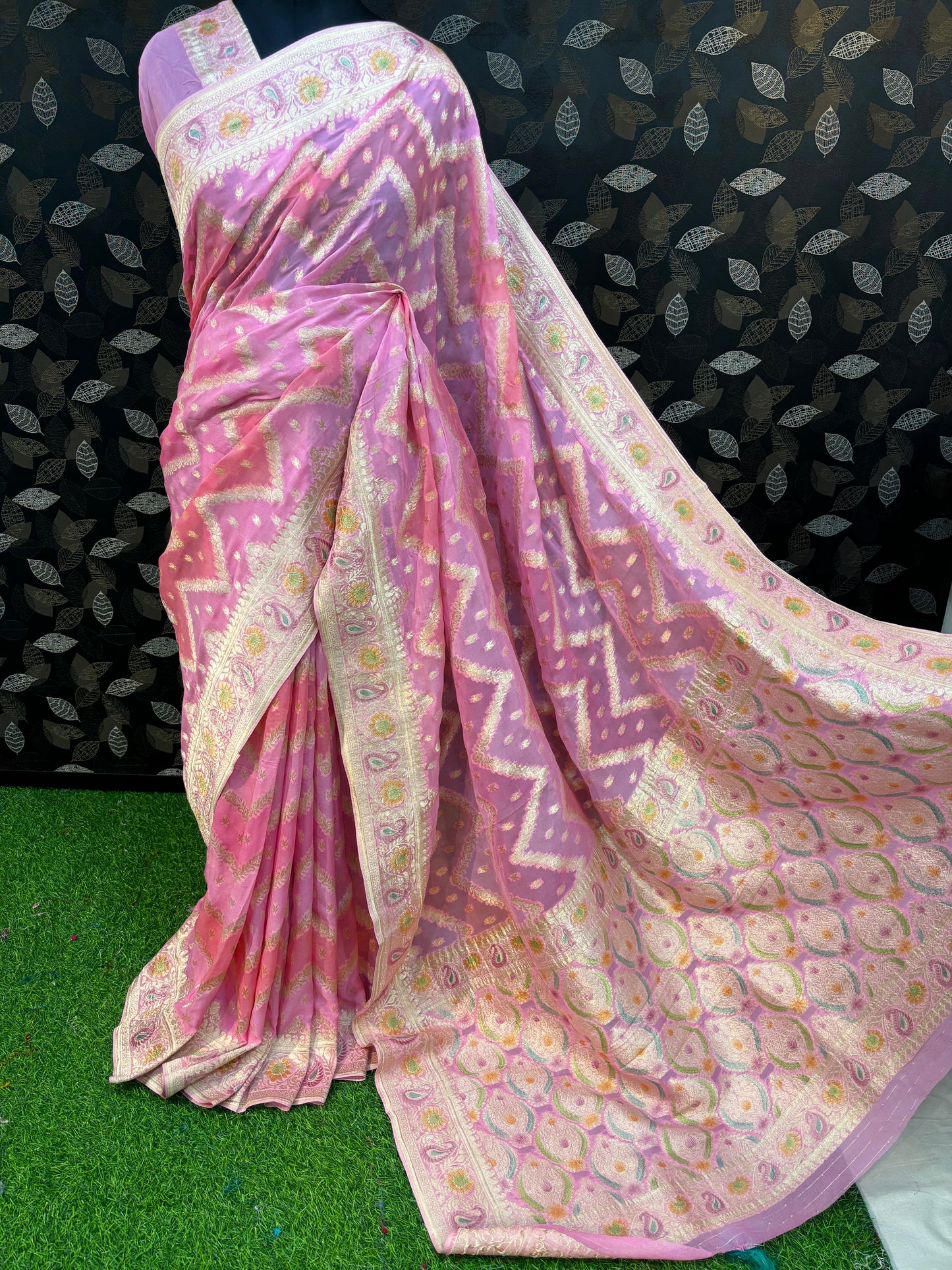 Pink Rungkaat Khaddi Georgette Banarasi Handloom Saree