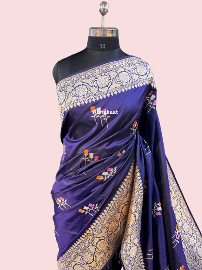 Purple Pure katan Kadhiyal Banarasi Handloom Saree