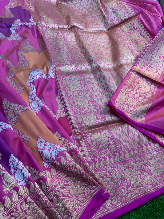 Pink-Rungkaat Katan Banarasi Handloom Saree