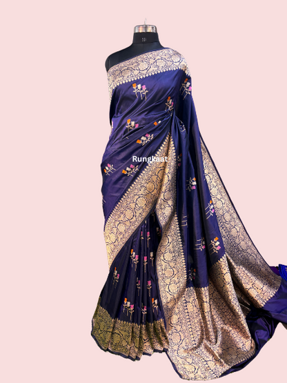 Purple Pure katan Kadhiyal Banarasi Handloom Saree