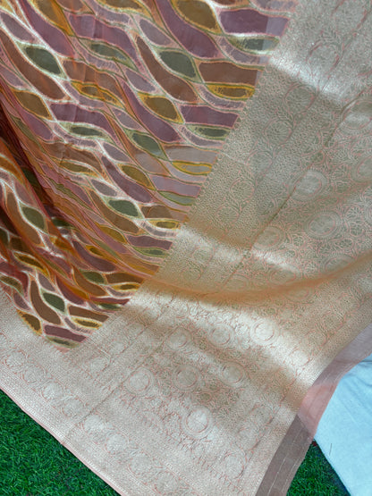 Orange Rungkaat Georgette Banarasi Handloom Saree - Rungkaat