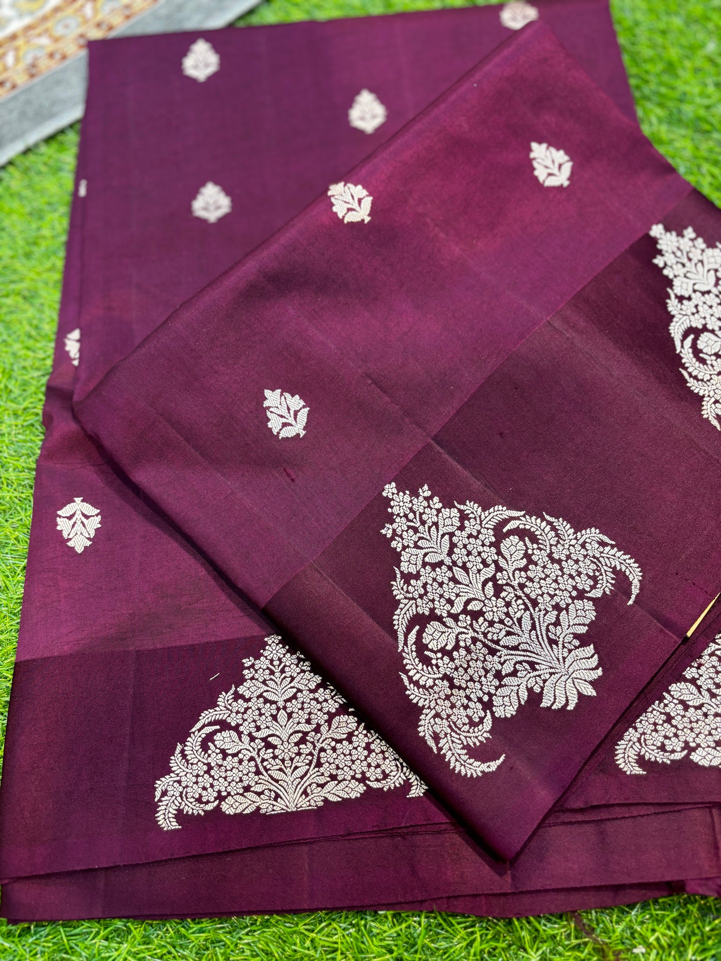 Wine Pure Raw Mango Banarasi Handloom saree