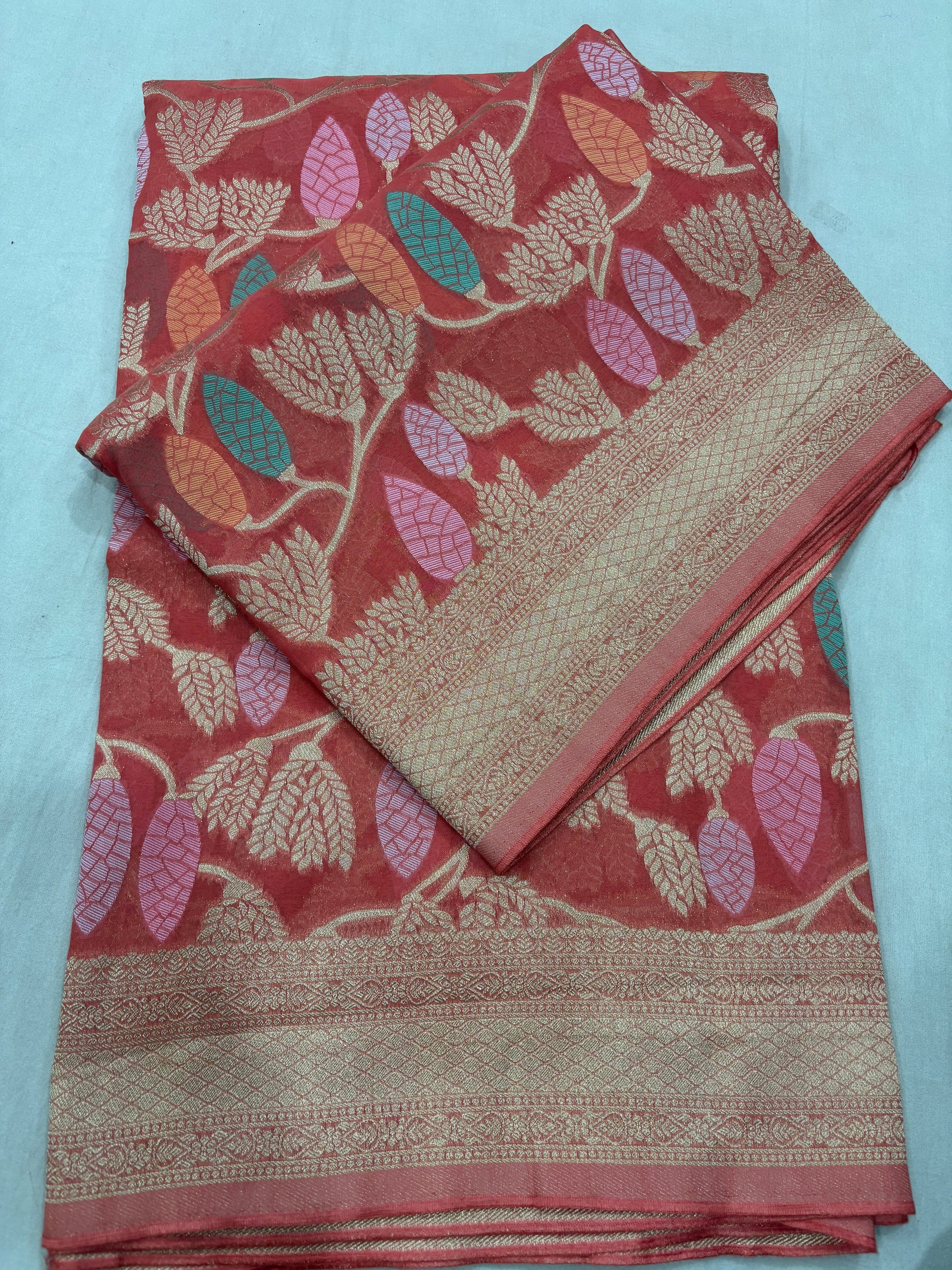 Pink Semi Khaddi Georgette Banaras Sari 
