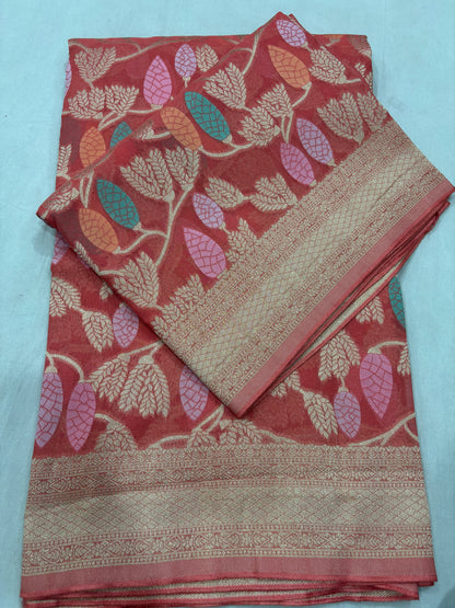 Pink Semi Khaddi Georgette Banaras Sari 