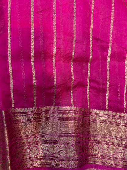 Rani pink Pure Kora antique Zari Banarasi Handloom saree