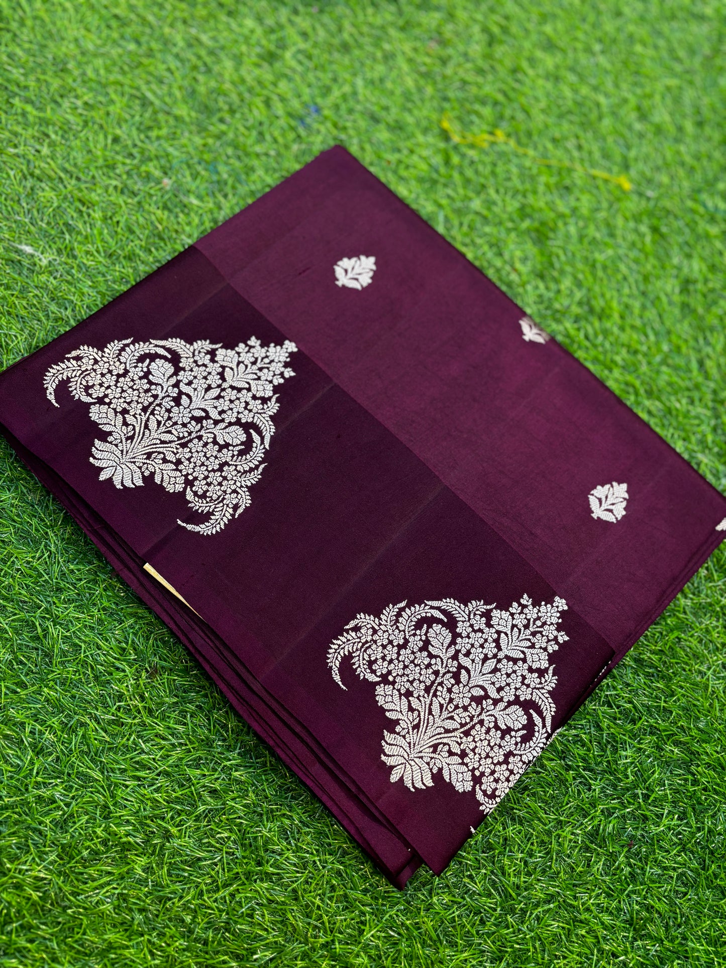 Wine Pure Raw Mango Banarasi Handloom saree