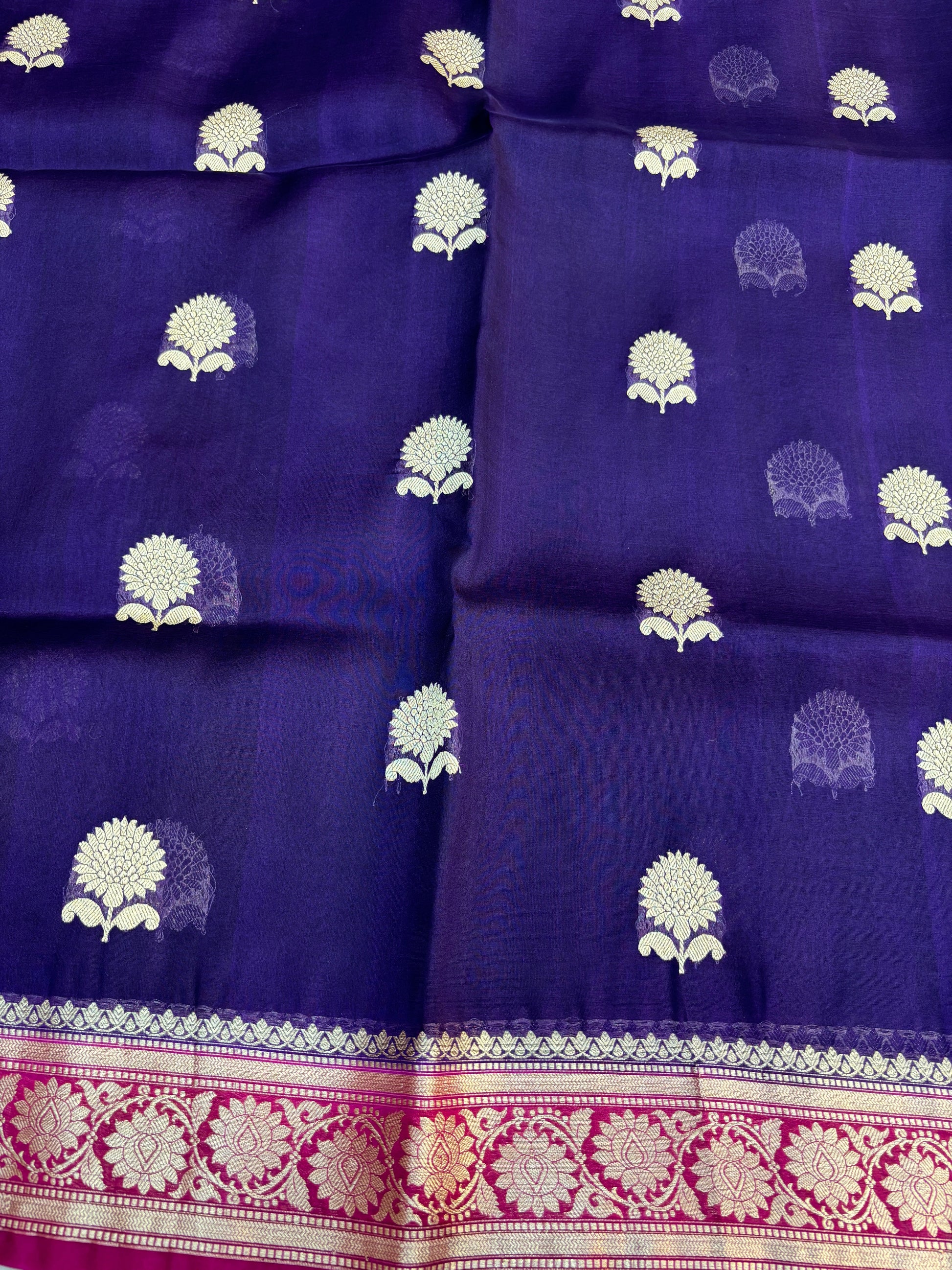 Violet Pure Kora Designer Banarasi Handloom Saree 