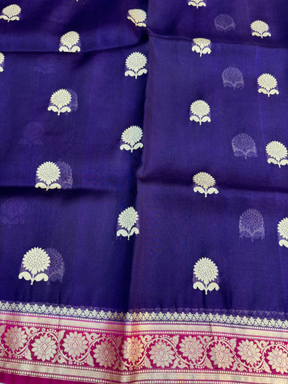 Violet Pure Kora Designer Banarasi Handloom Saree 