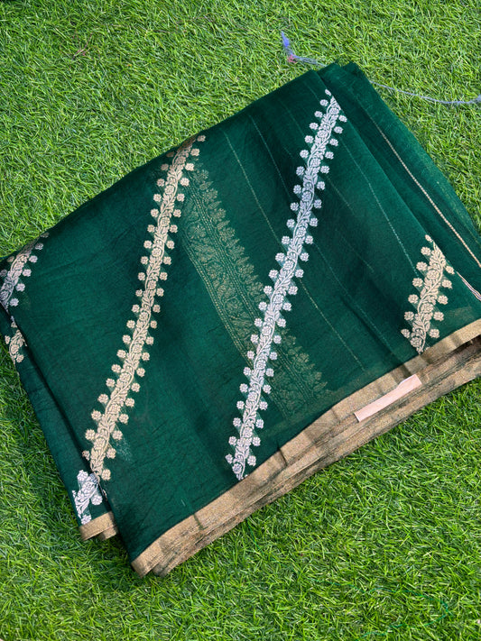 Rama Green Pure Kora Banarasi Handloom Sare