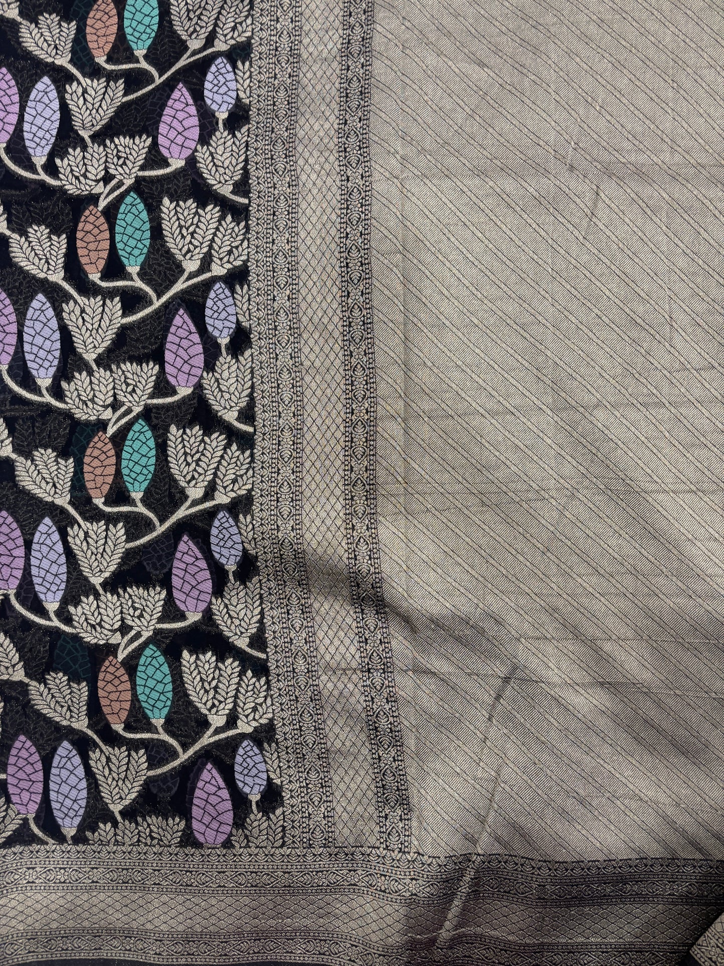 Black Semi Khaddi Georgette Banaras Sari 