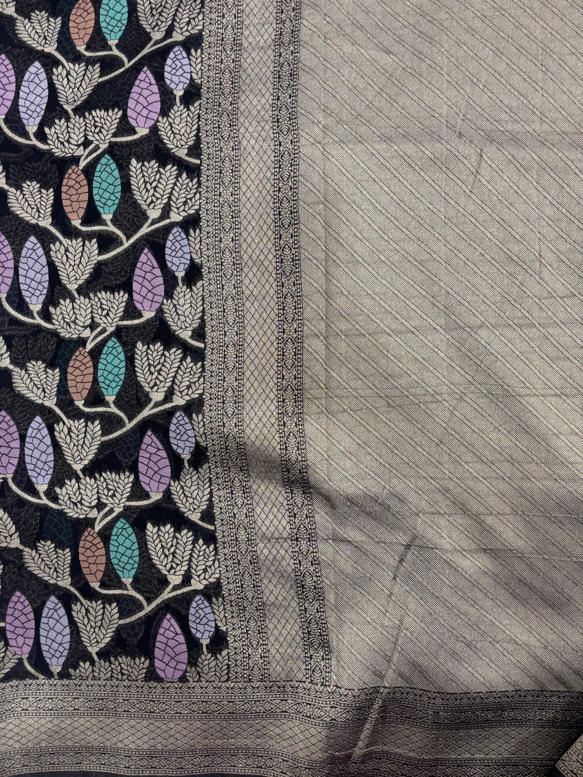 Black Semi Khaddi Georgette Banaras Sari 