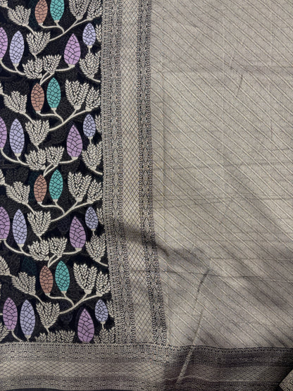 Black Semi Khaddi Georgette Banaras Sari 