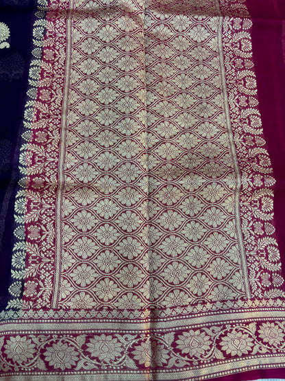 Violet Pure Kora Designer Banarasi Handloom Saree 