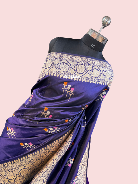 Purple Pure katan Kadhiyal Banarasi Handloom Saree