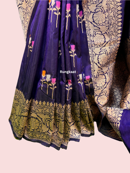 Purple Pure katan Kadhiyal Banarasi Handloom Saree