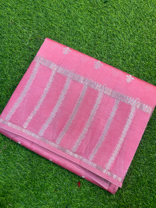 Pinkish Peach Pure Raw Mango Banarasi Handloom Saree