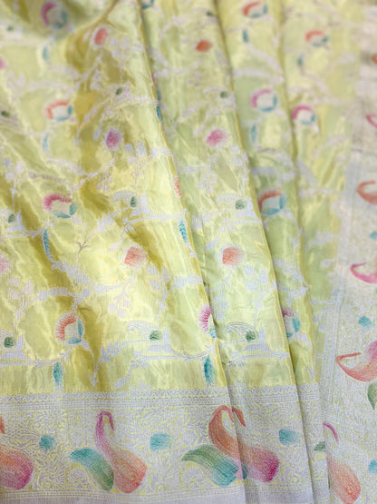 Lemon Yellow Banarasi Handloom Saree