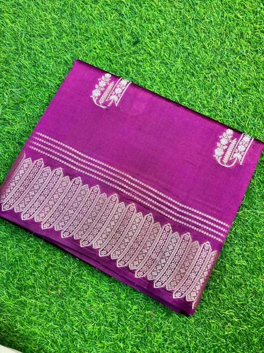 Wine Pure Raw Mango Banarasi Handloom Saree