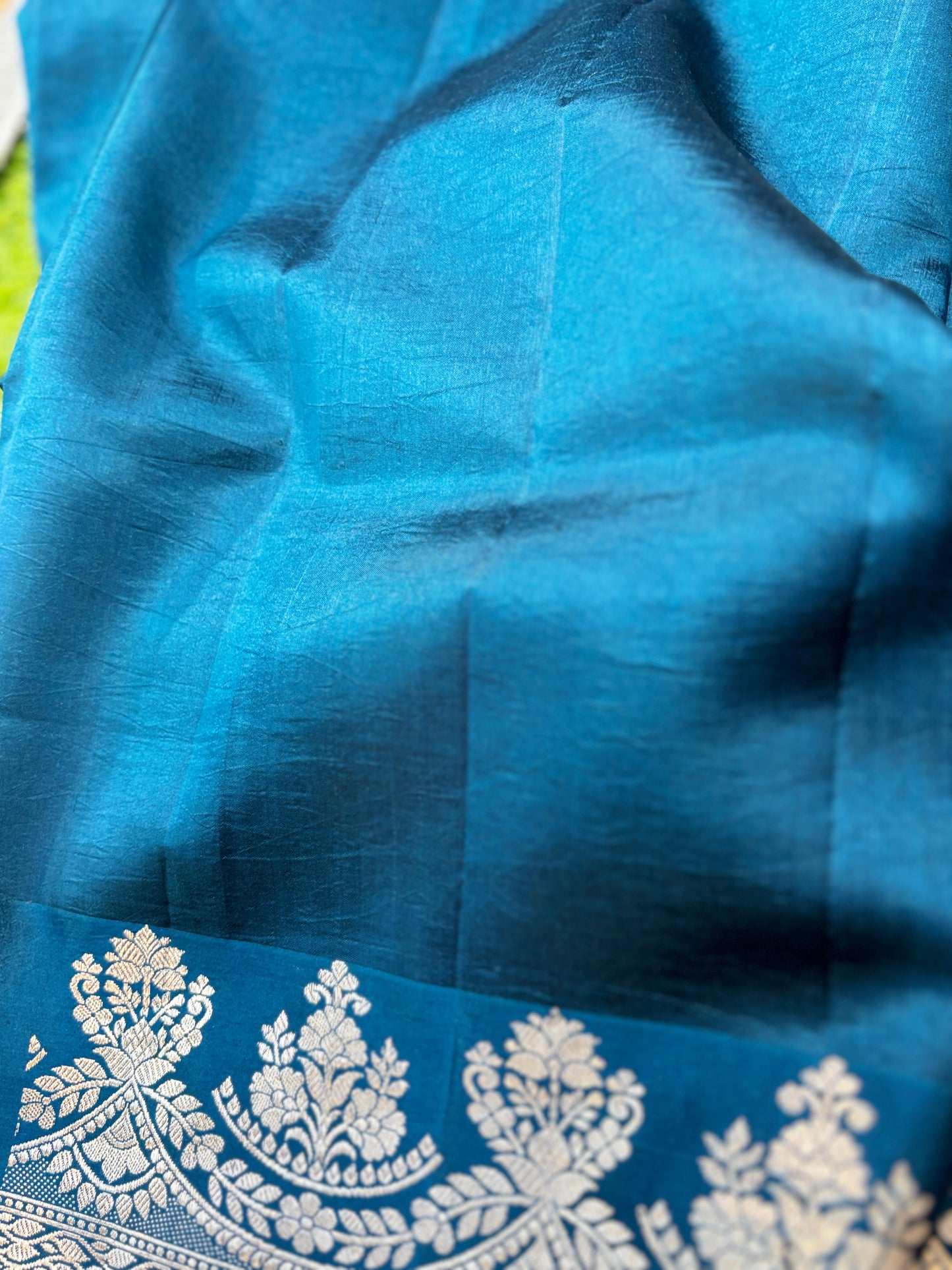 Sky Blue Pure Raw Mango Banarasi Handloom Saree