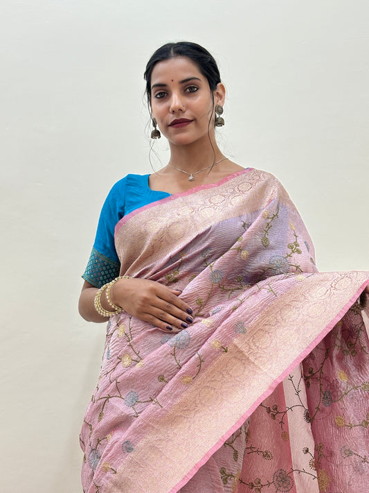 Crush Tissue with Embroidery Banarasi Handloom Saree