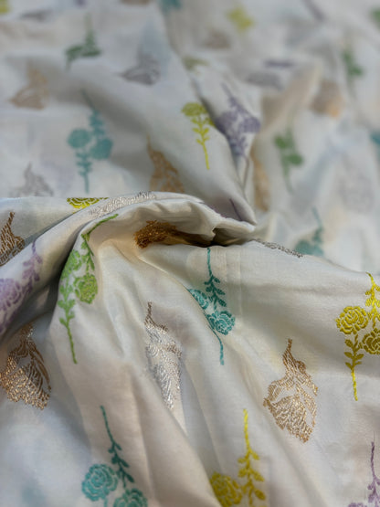 Exclusive White Pure Katan Iktara Handloom Saree