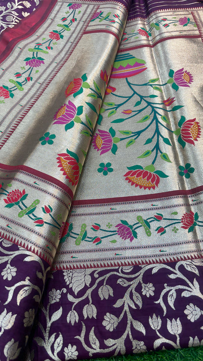 Wine Paithine Banarasi Handloom Saree - Rungkaat