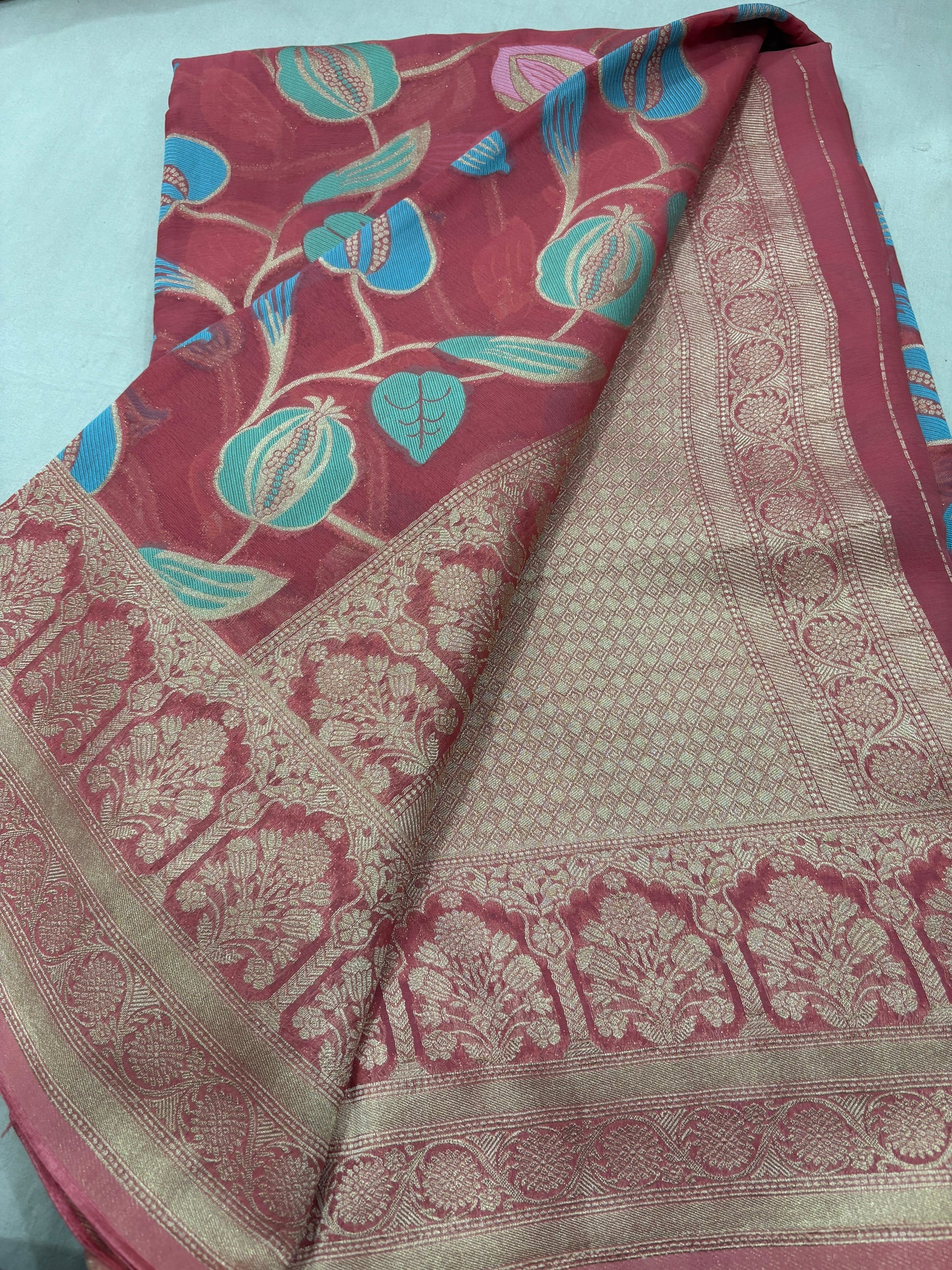 Pink Semi Khaddi Georgette Banaras Sari 