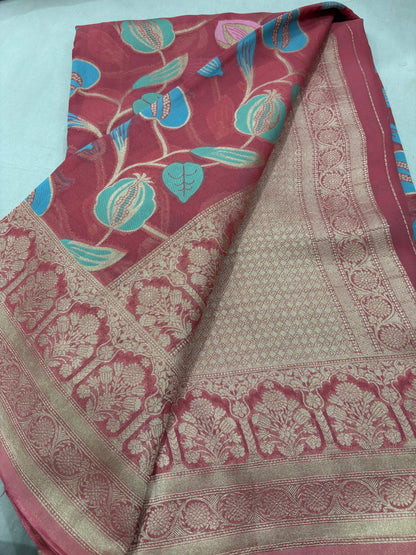 Pink Semi Khaddi Georgette Banaras Sari 
