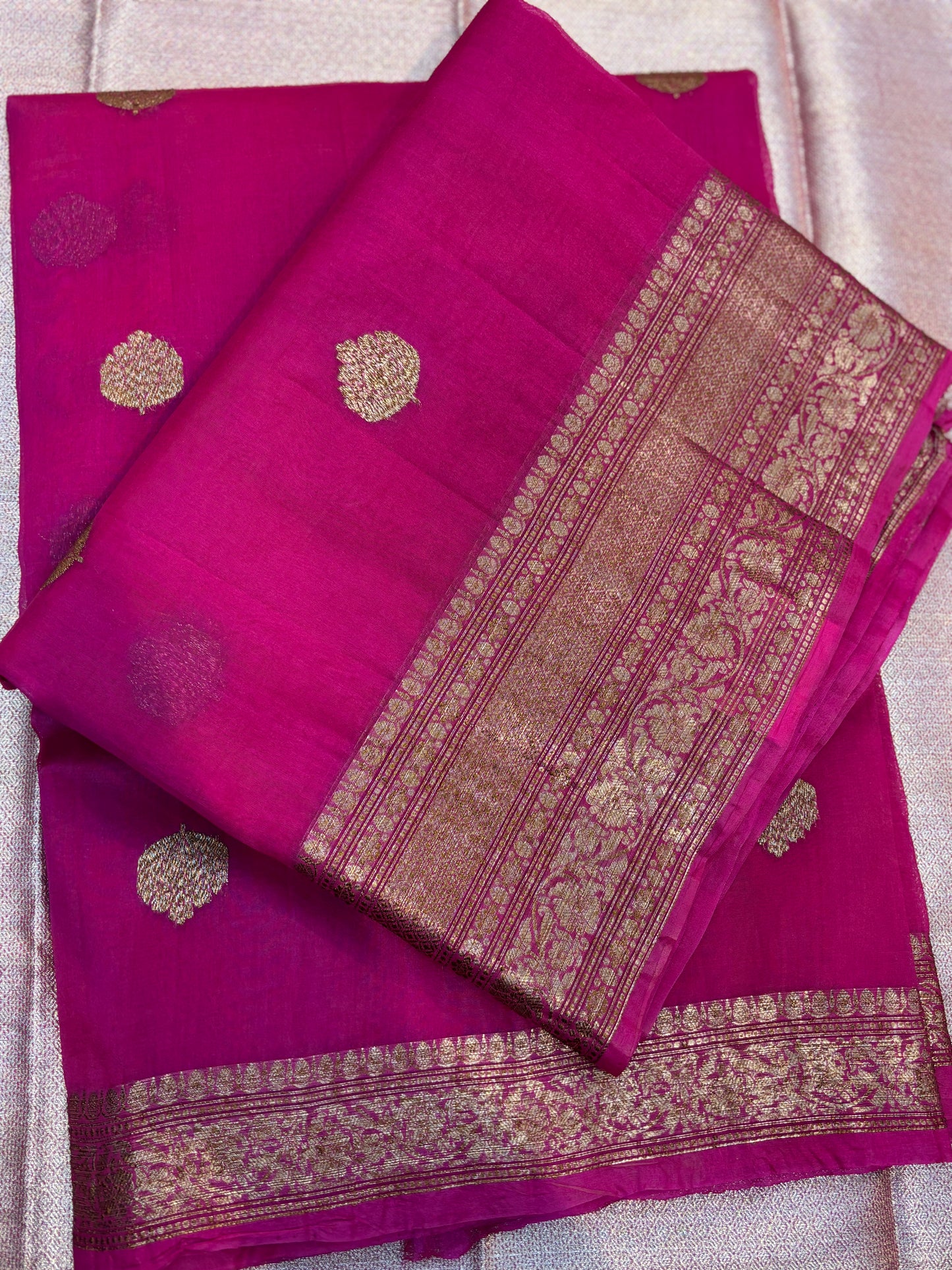 Rani pink Pure Kora antique Zari Banarasi Handloom saree