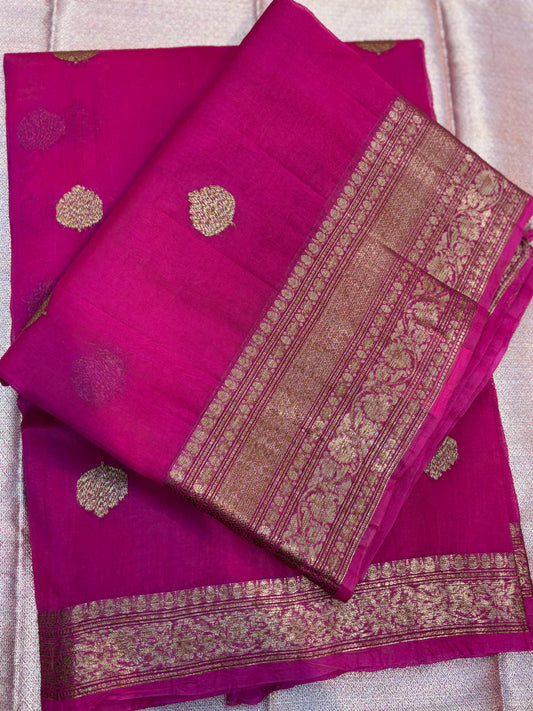 Rani pink Pure Kora antique Zari Banarasi Handloom saree