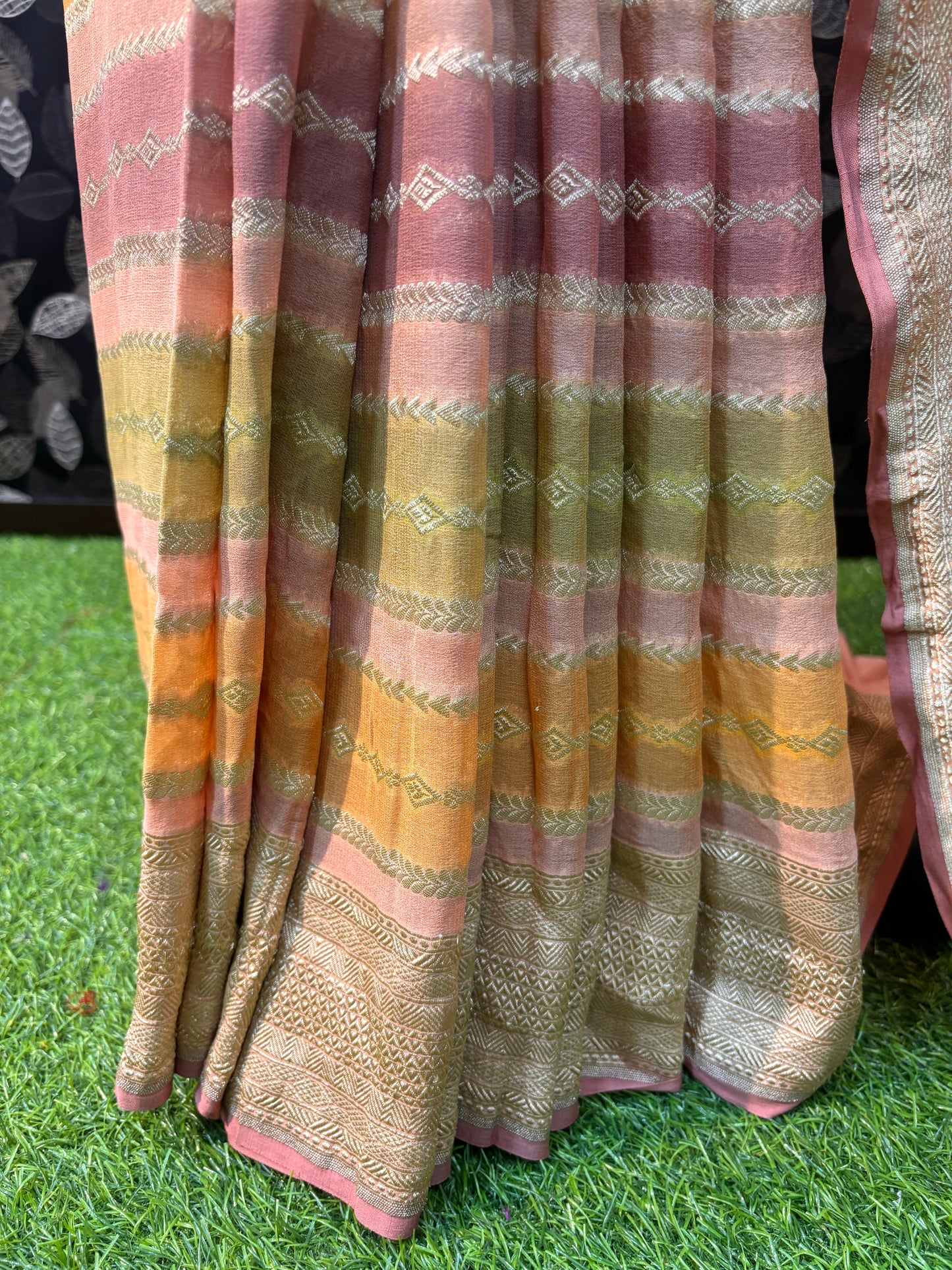 Light Orange Pure Khaddi Georgette Banarasi Handloom Saree