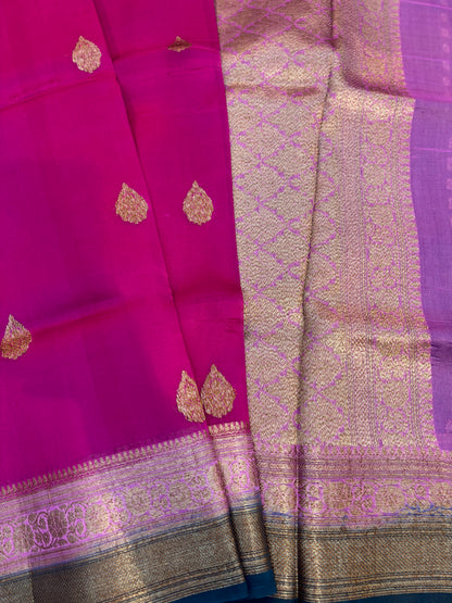 Pink Pure Kora Antique Zari Banarasi Handloom Saree