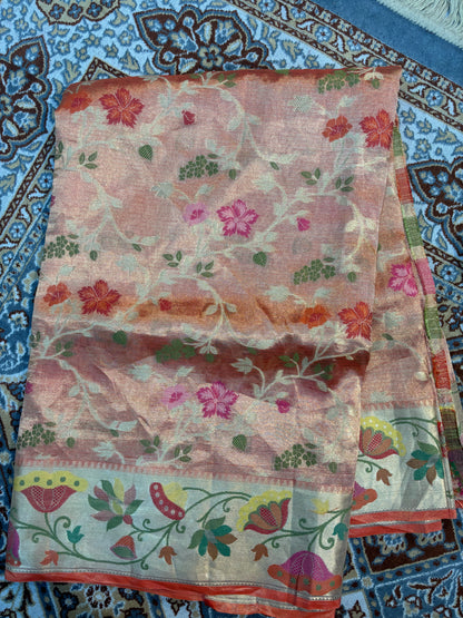 Pink pure Tissue Kota Paithini Banarasi Handloom Saree